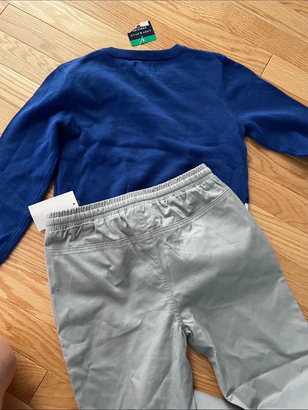 2pc Andy & Evan boys outfit size 8 gray pants blue holiday sweater nwt
